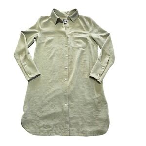 DKNY Women's Long Sleeve Collared Shirt Dress Sage Green Button Front Size‎ 4